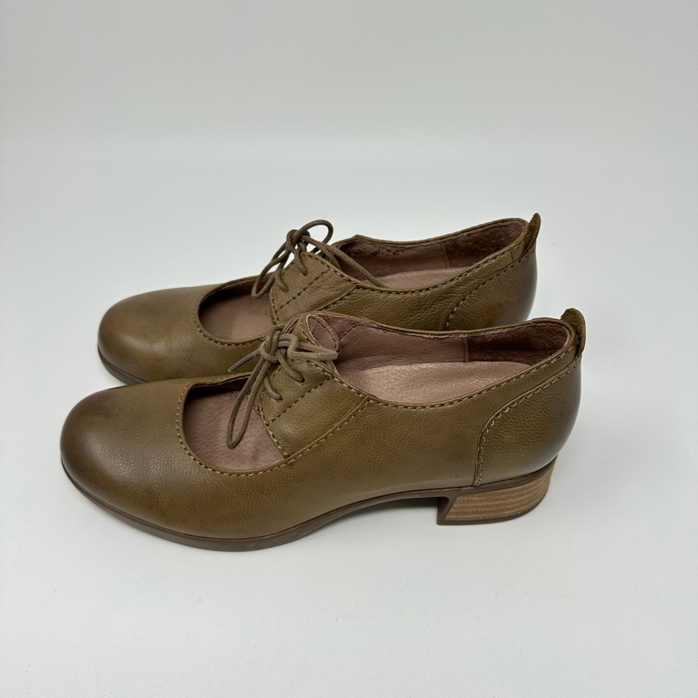 Dansko Olive-Toned Leather Lace-Up Flats
